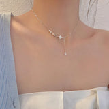 925 Sterling Silver Stars Tassel Necklace Pearl Choker