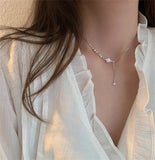 925 Sterling Silver Stars Tassel Necklace Pearl Choker