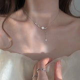 925 Sterling Silver Stars Tassel Necklace Pearl Choker