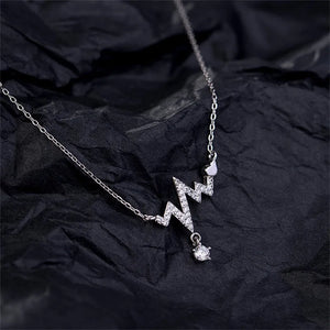 925 Silver Zircon Heartbeat Necklace Heart Pendant Wedding Jewelry