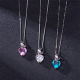Pink Heart Necklace 925 Silver Love Crystal Pendant Anniversary Wedding Gift