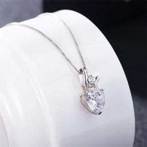 Pink Heart Necklace 925 Silver Love Crystal Pendant Anniversary Wedding Gift
