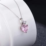 Pink Heart Necklace 925 Silver Love Crystal Pendant Anniversary Wedding Gift