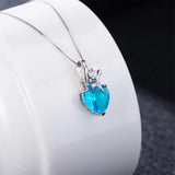 Pink Heart Necklace 925 Silver Love Crystal Pendant Anniversary Wedding Gift