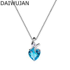 Pink Heart Necklace 925 Silver Love Crystal Pendant Anniversary Wedding Gift