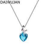 Pink Heart Necklace 925 Silver Love Crystal Pendant Anniversary Wedding Gift