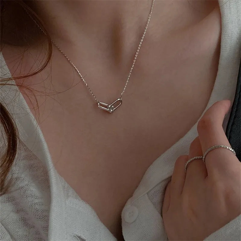 925 Silver Geometric Pendant Necklace Vintage Clavicle Chain for Women