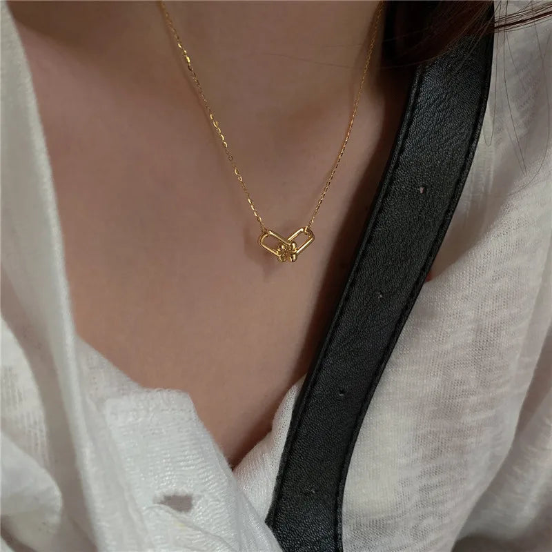 925 Silver Geometric Pendant Necklace Vintage Clavicle Chain for Women