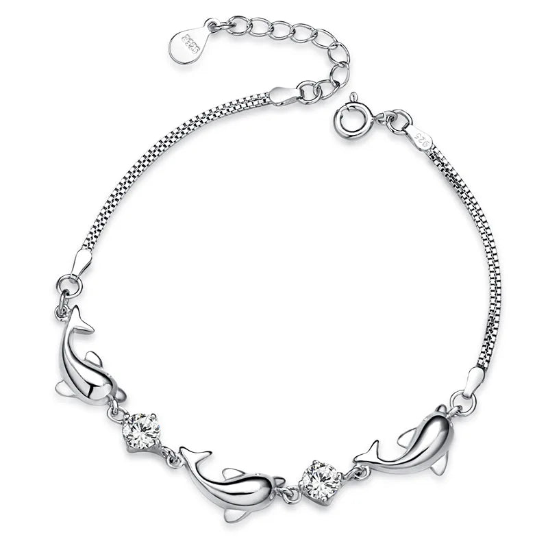 Dolphin Amethyst Bracelet 925 Silver Purple Zircon Crystal Jewelry