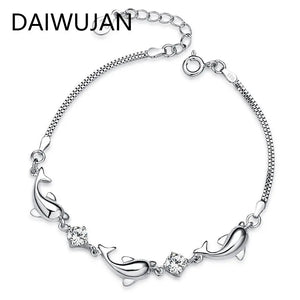 Dolphin Amethyst Bracelet 925 Silver Purple Zircon Crystal Jewelry
