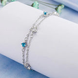 Double Layers Stars Charm Bracelets Pink Zircon Silver Chain