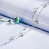 Double Layers Stars Charm Bracelets Pink Zircon Silver Chain