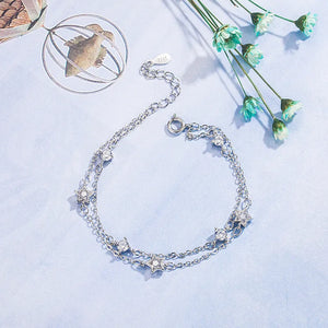 Double Layers Stars Charm Bracelets Pink Zircon Silver Chain