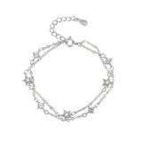 Double Layers Stars Charm Bracelets Pink Zircon Silver Chain