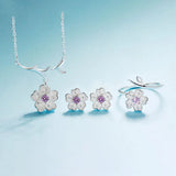 925 Silver Cherry Blossoms Stud Earrings Pink Flower Wedding Jewelry