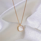 French 925 Silver Pendant Necklace Square Shell Chain Wedding Gift