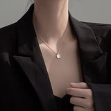 French 925 Silver Pendant Necklace Square Shell Chain Wedding Gift