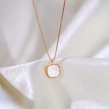French 925 Silver Pendant Necklace Square Shell Chain Wedding Gift