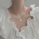 French 925 Silver Pendant Necklace Square Shell Chain Wedding Gift