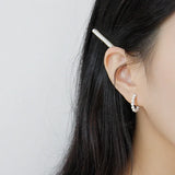 Geometric Round Pearl Earrings 925 Sterling Silver Hoop Earrings