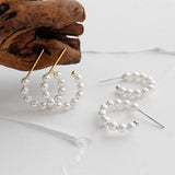 Geometric Round Pearl Earrings 925 Sterling Silver Hoop Earrings