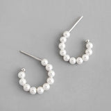 Geometric Round Pearl Earrings 925 Sterling Silver Hoop Earrings