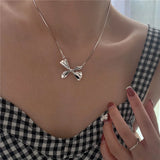 925 Silver Bowknot Pendant Necklace Snake Chain Choker