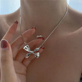 925 Silver Bowknot Pendant Necklace Snake Chain Choker