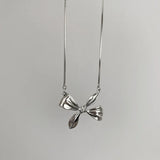 925 Silver Bowknot Pendant Necklace Snake Chain Choker