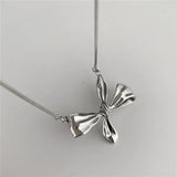 925 Silver Bowknot Pendant Necklace Snake Chain Choker