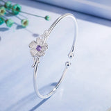 925 Silver Cuff Bracelets Pink Purple Zircon Cherry Blossoms Open Bracelet
