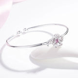 925 Silver Cuff Bracelets Pink Purple Zircon Cherry Blossoms Open Bracelet