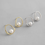 925 Silver Pearl Stud Earrings Women Irregular Round Jewelry