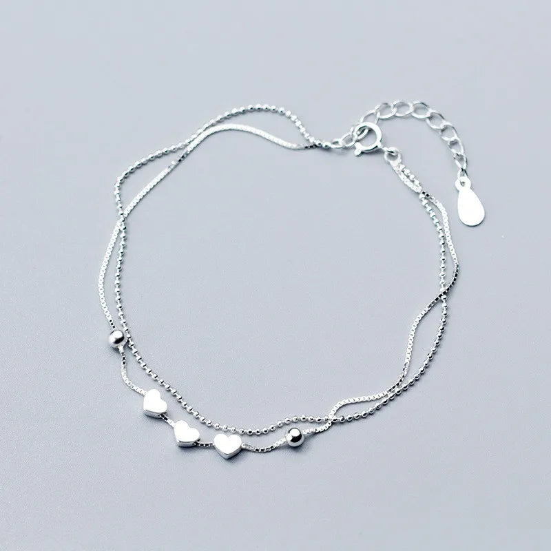 925 Silver Heart Beads Box Chain Bracelet for Women