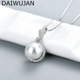 Simulated Pearl Pendant Necklace 925 Silver Jewelry
