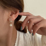 Zircon Pearl Earrings Small 925 Sterling Silver Stud Wedding Party Jewelry