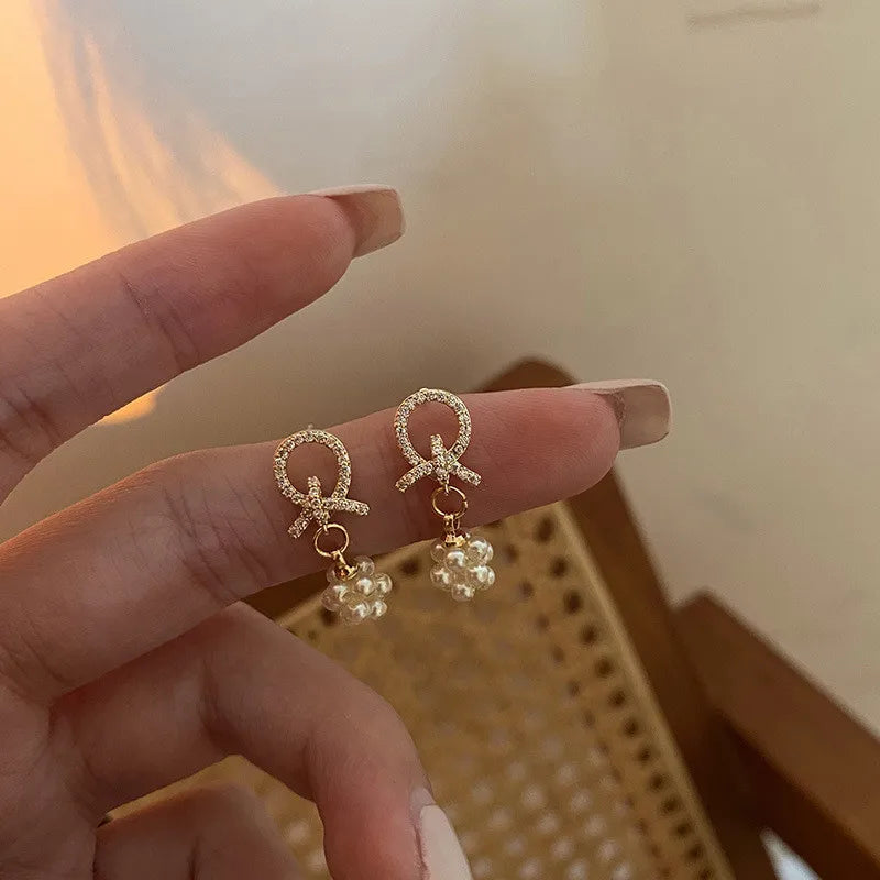 Zircon Pearl Earrings Small 925 Sterling Silver Stud Wedding Party Jewelry