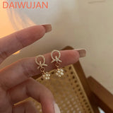 Zircon Pearl Earrings Small 925 Sterling Silver Stud Wedding Party Jewelry