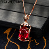 Crystal Ruby Pendant Necklace 18K Rose Square Gemstone Chain