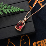 Crystal Ruby Pendant Necklace 18K Rose Square Gemstone Chain