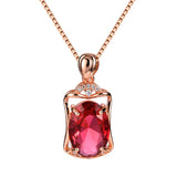 Crystal Ruby Pendant Necklace 18K Rose Square Gemstone Chain