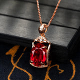 Crystal Ruby Pendant Necklace 18K Rose Square Gemstone Chain