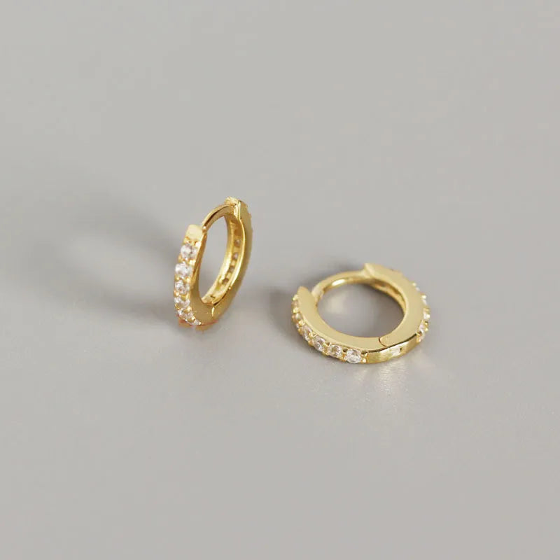 Crystal Zircon 925 Silver Huggie Earrings Small Circle Studs Fine Jewelry