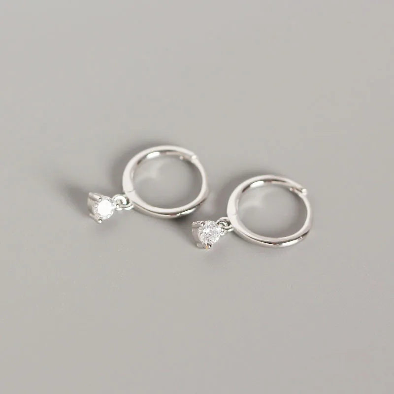925 Silver Zircon Hoop Earrings Circle Round Jewelry