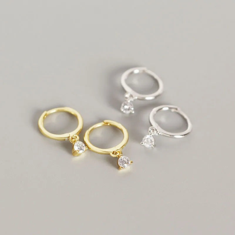 925 Silver Zircon Hoop Earrings Circle Round Jewelry