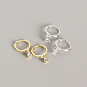 925 Silver Zircon Hoop Earrings Circle Round Jewelry
