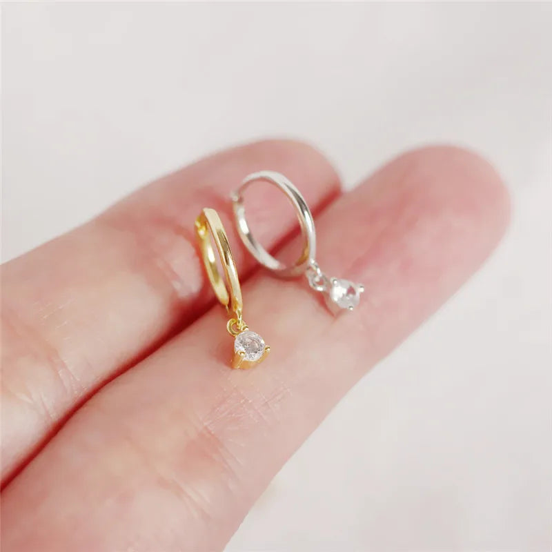 925 Silver Zircon Hoop Earrings Circle Round Jewelry