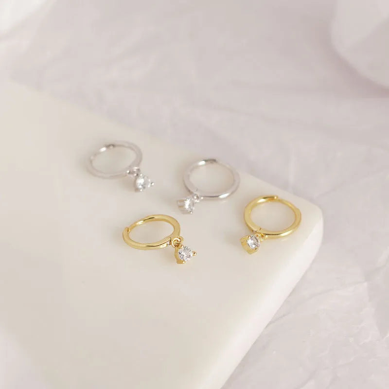 925 Silver Zircon Hoop Earrings Circle Round Jewelry