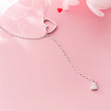 925 Silver Hollow Heart Y Choker Necklace for Women Girls