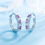 Silver Purple Green Crystal Zircon Hoop Earrings For Women Girl